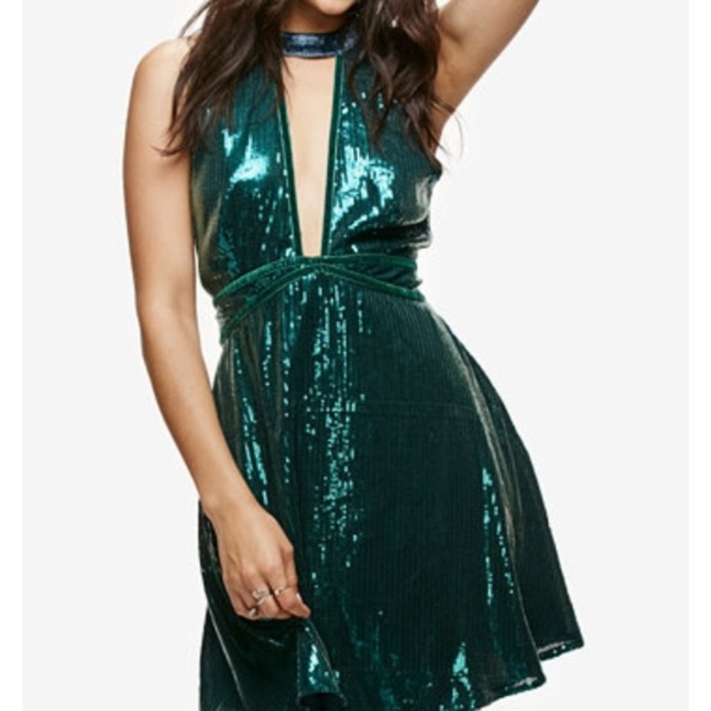 Free People Film Noir Green Sequin Dress size 2